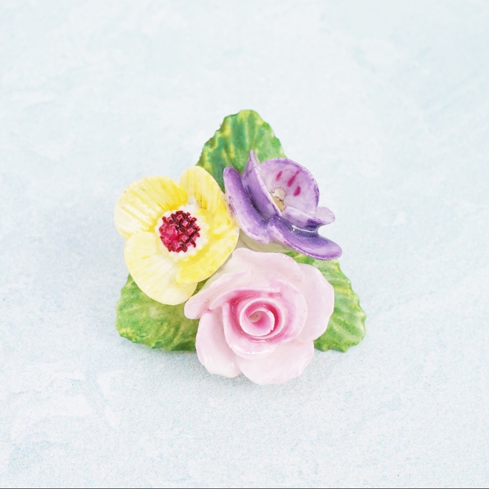 Vintage 1950s Pastel Floral Bone China Brooch By Denton